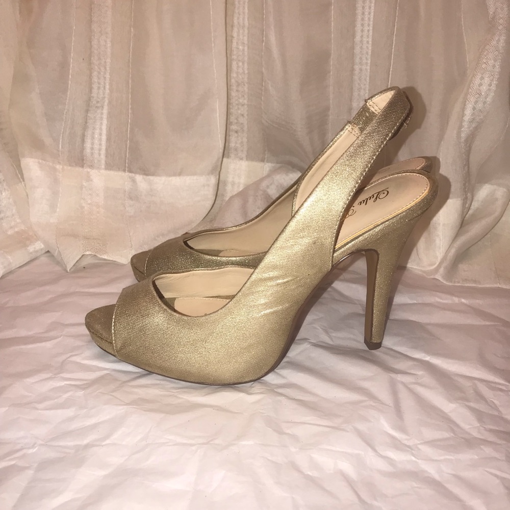 Gold sling back heels